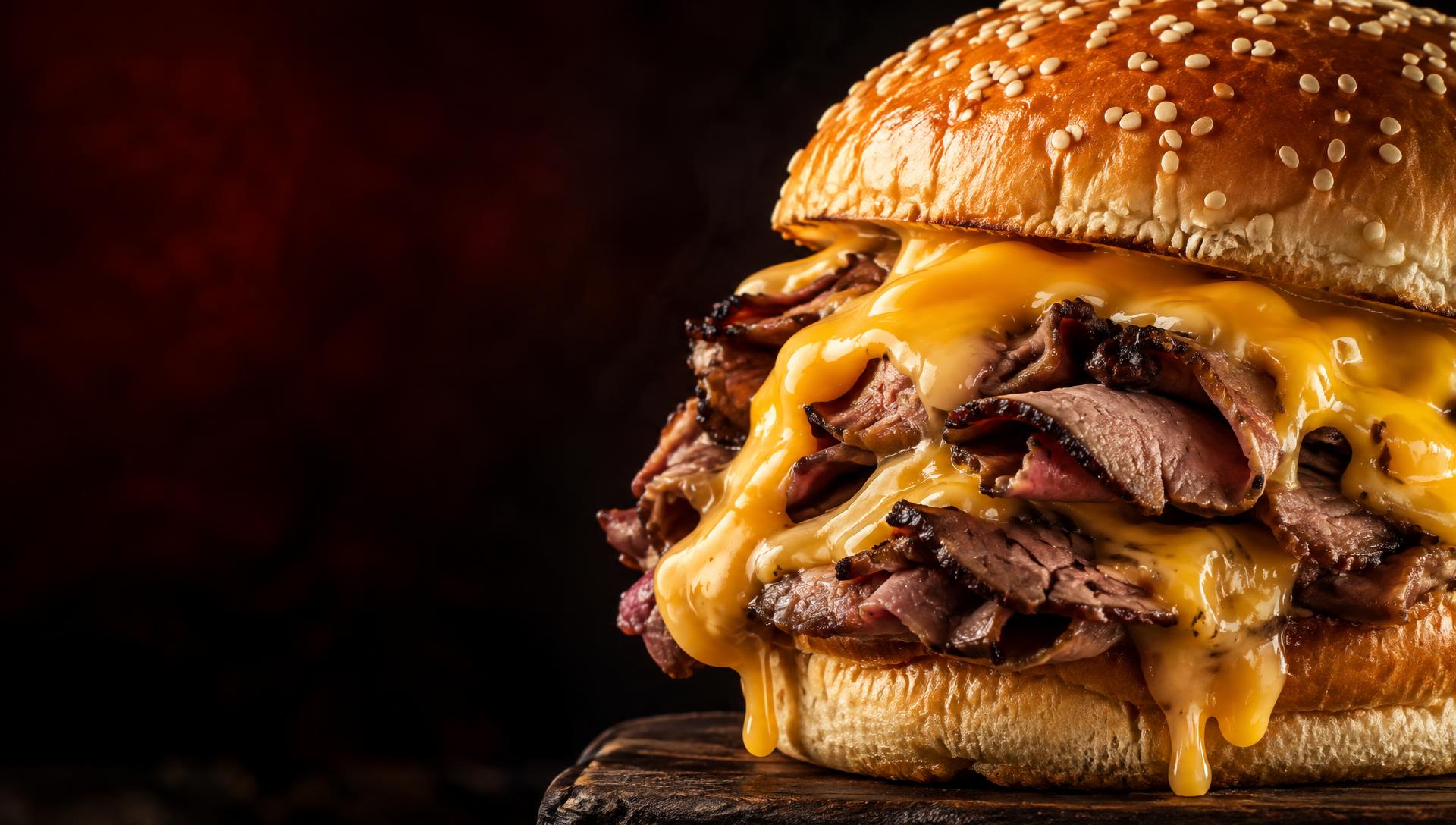 Arby's roast beef sandwich with melted cheddar sauce